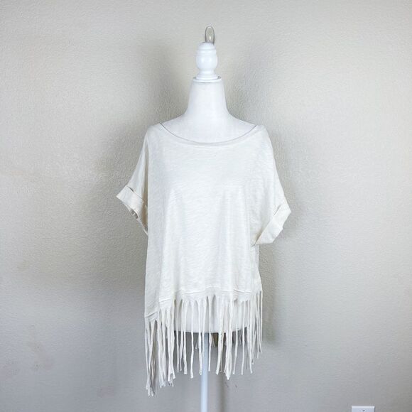 ♥️SOLD♥️Fab’rik White Fringe Oversized Slouchy Tee - Picture 4 of 8